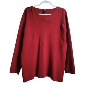 Eileen Fisher Red 100% Merino Wool V-Neck Oversized Sweater Medium Italian Yarn